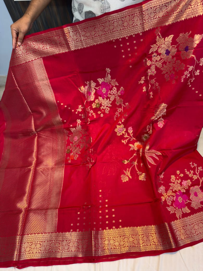 Banarasi Green Rao Mango Soft Silk Saree with Meenakari Floral Weaving