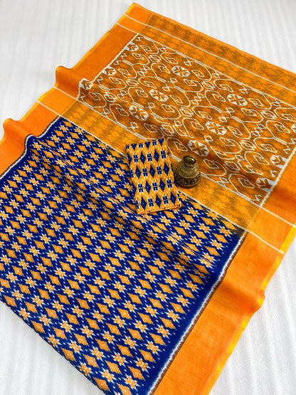 Mangalya Plain Linen Digital Print Saree with Digital Blouse