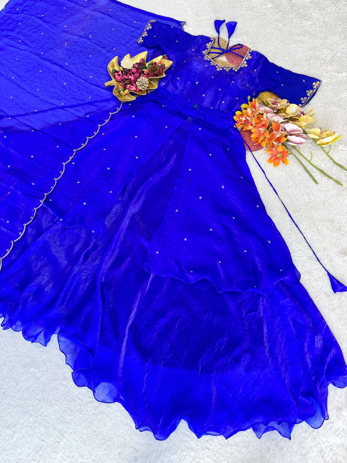 Heavy Space Silk Double Frill Lehenga Choli Set with Sequins Embroidery