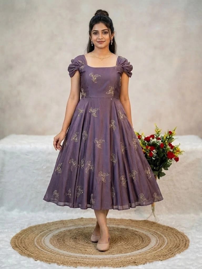 Premium Rangoli Silk Sparrow Beads Aari Work Maxi Gown