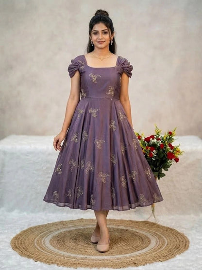 Premium Rangoli Silk Sparrow Beads Aari Work Maxi Gown