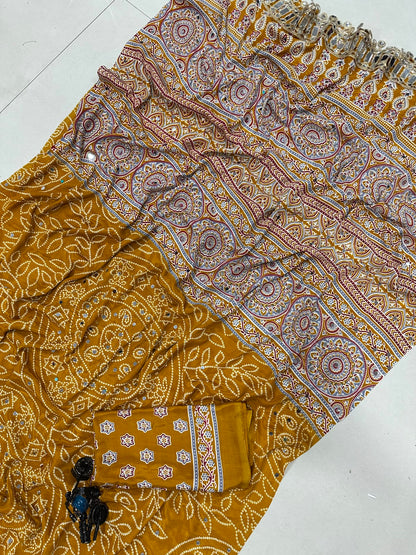 Pure Arjakh Satin Viscose Silk Saree with Designer Print, Mirror Work and Designer Blouse