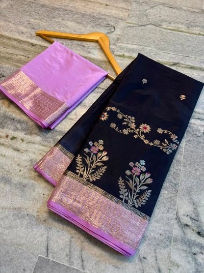 Banarasi Katan Silk Saree with Zari Butti and Contrast Jacquard Pallu