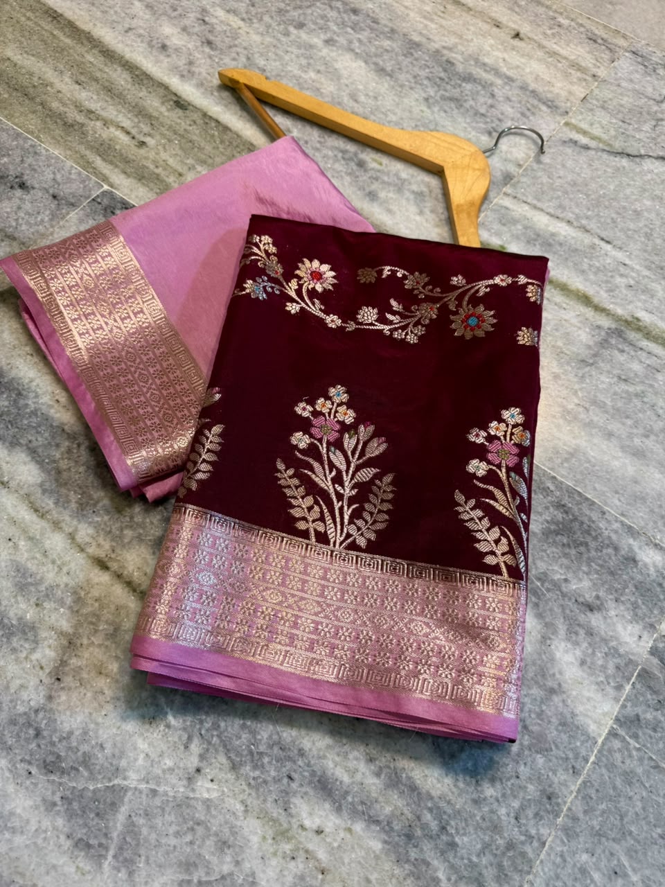 Banarasi Katan Silk Saree with Zari Butti and Contrast Jacquard Pallu