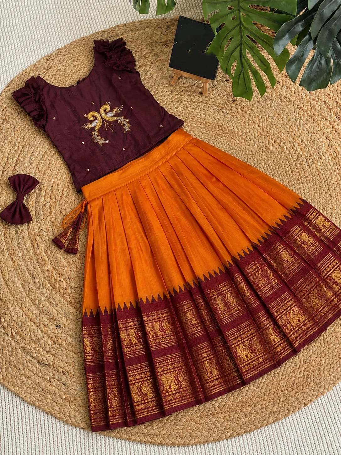 Kids Pure Silk Lehenga Choli with All-Over Zari Weaving and Hand Work