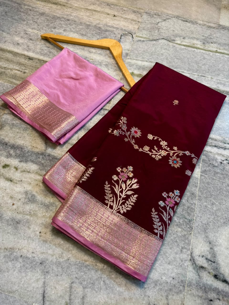 Banarasi Katan Silk Saree with Zari Butti and Contrast Jacquard Pallu