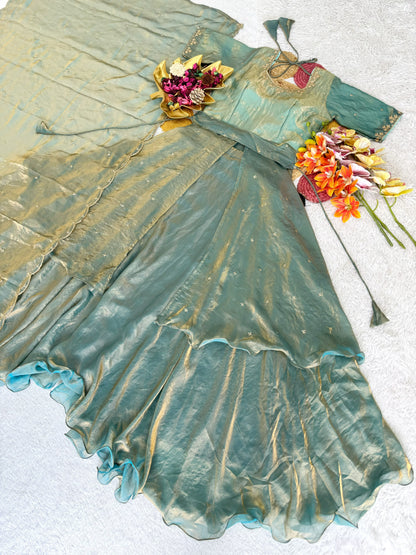 Heavy Space Silk Double Frill Lehenga Choli Set with Sequins Embroidery