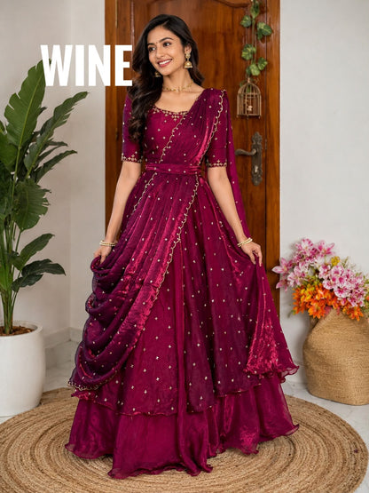 Heavy Space Silk Double Frill Lehenga Choli Set with Sequins Embroidery