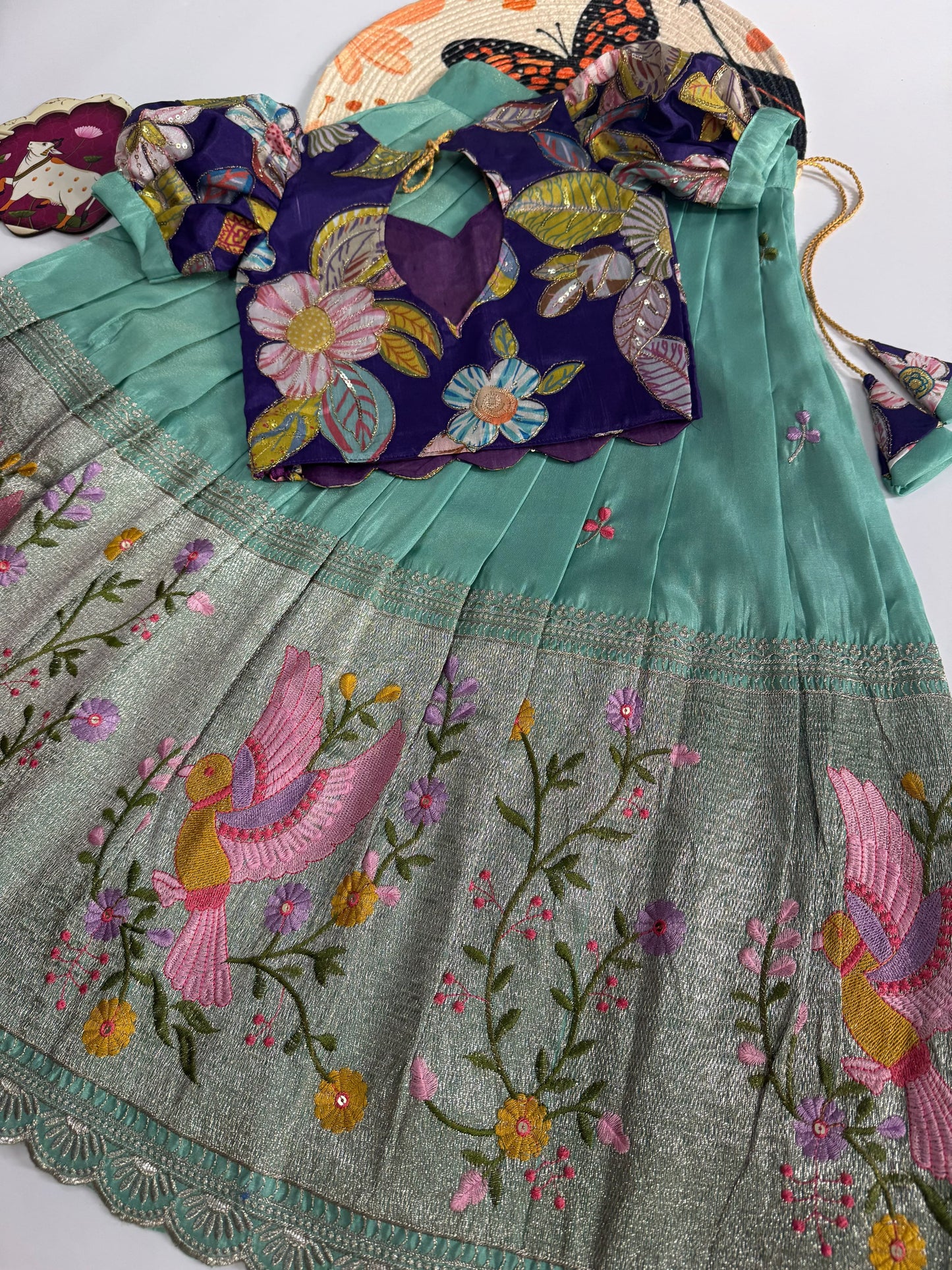Kids Embroidered Tissue Fabric Lehenga Choli Set