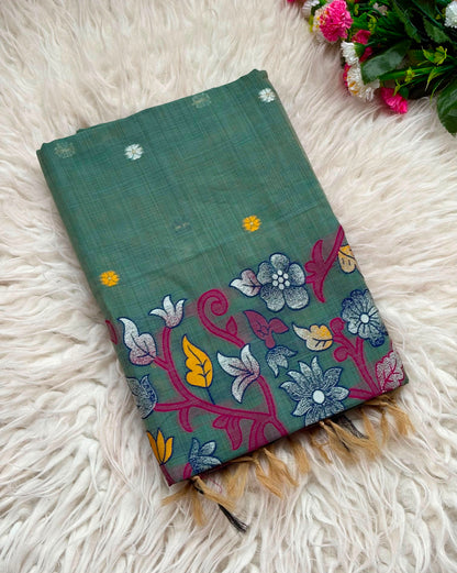 Pure Jamdani Silk Saree with Rich Zari Weave and Contrast Blouse