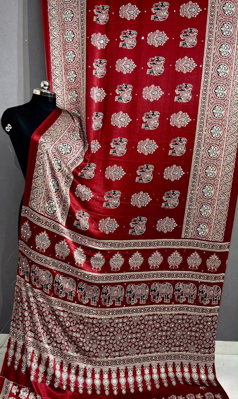 Designer Real Mirror Work Japan Satin Silk Saree