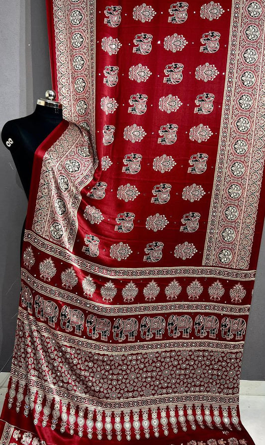 Designer Real Mirror Work Japan Satin Silk Saree