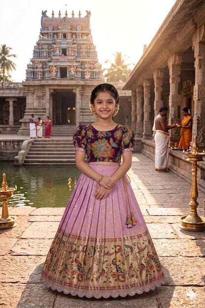 Pure Dola Silk Lehenga with Zari Weaving Border and Natural Crepe Top