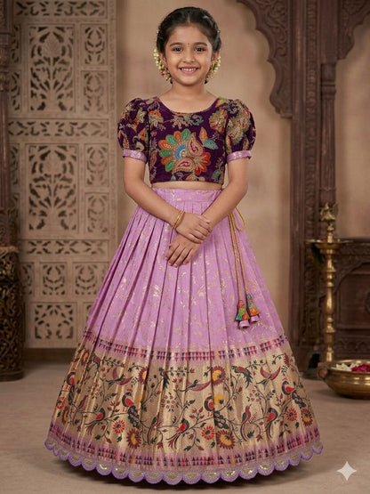 Pure Dola Silk Lehenga with Zari Weaving Border and Natural Crepe Top