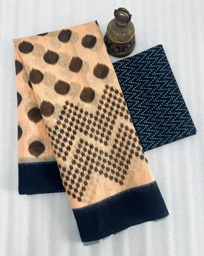 Mangalya Plain Linen Digital Print Saree with Digital Blouse