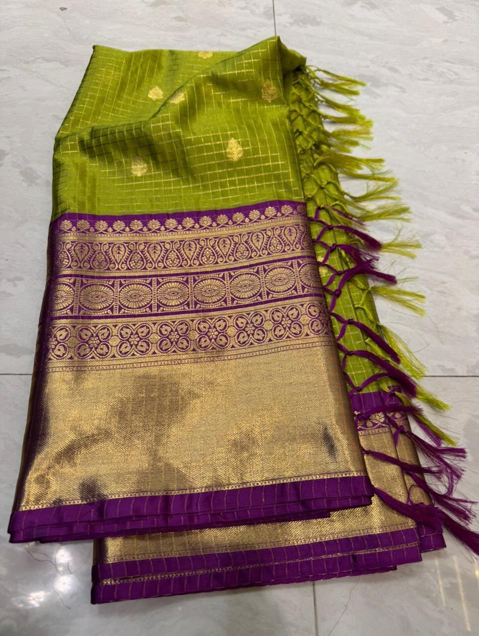 Green Banarasi Katan Soft Silk Saree with Buti Design and Zari Border