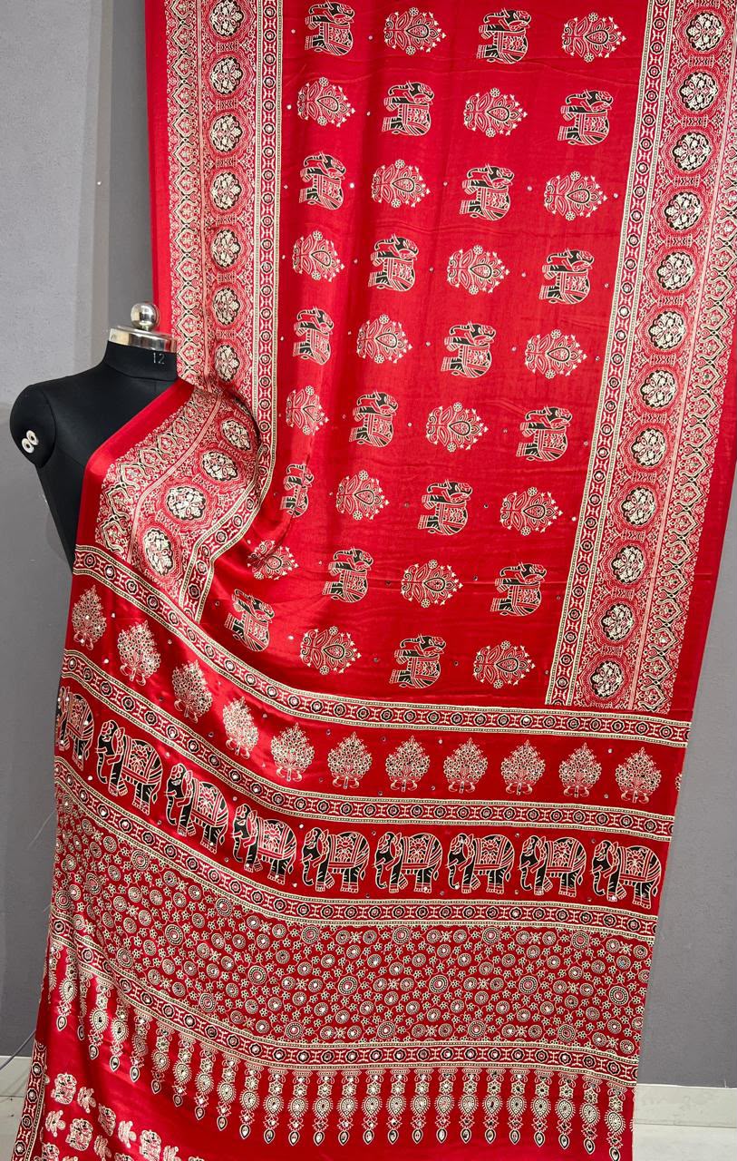 Designer Real Mirror Work Japan Satin Silk Saree