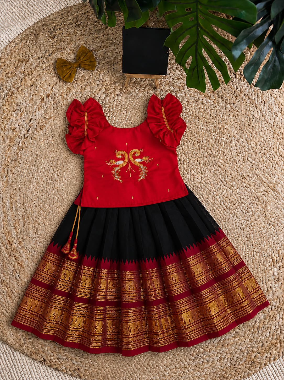 Kids Pure Silk Lehenga Choli with All-Over Zari Weaving and Hand Work