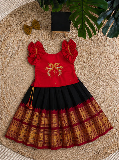 Kids Pure Silk Lehenga Choli with All-Over Zari Weaving and Hand Work