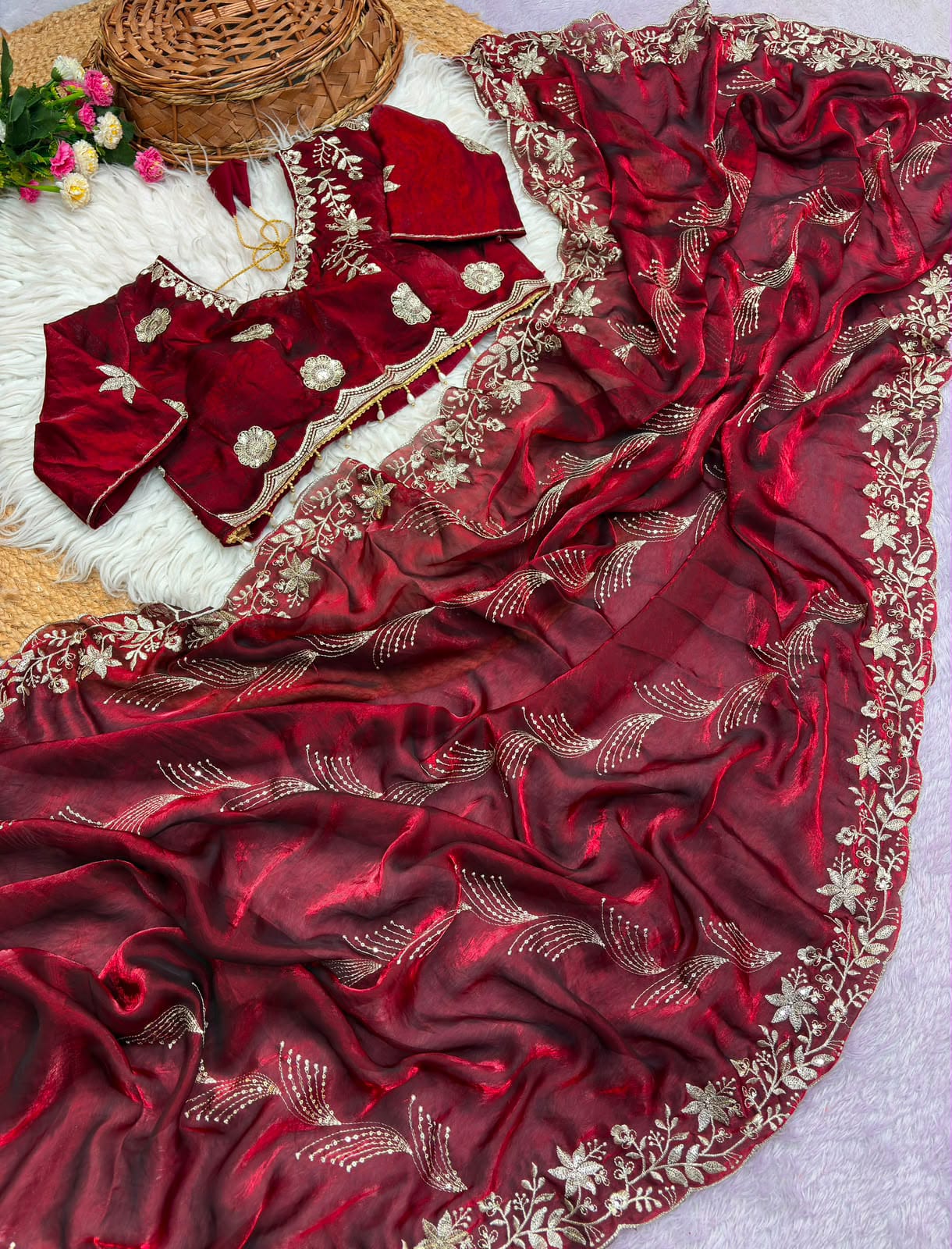 Riwaz Fendy Satin Saree with Sequin Embroidery and Heavy Border
