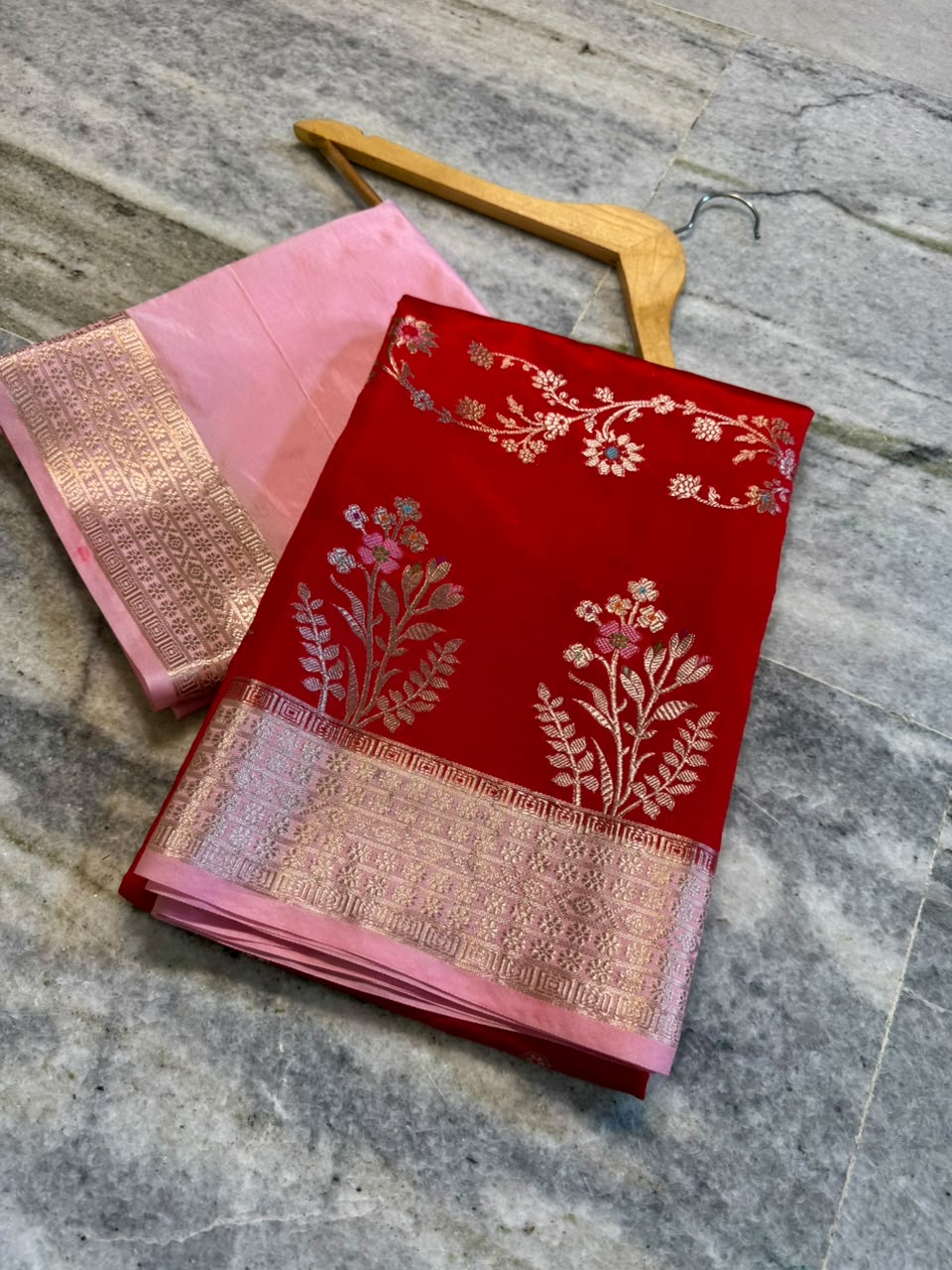 Banarasi Katan Silk Saree with Zari Butti and Contrast Jacquard Pallu