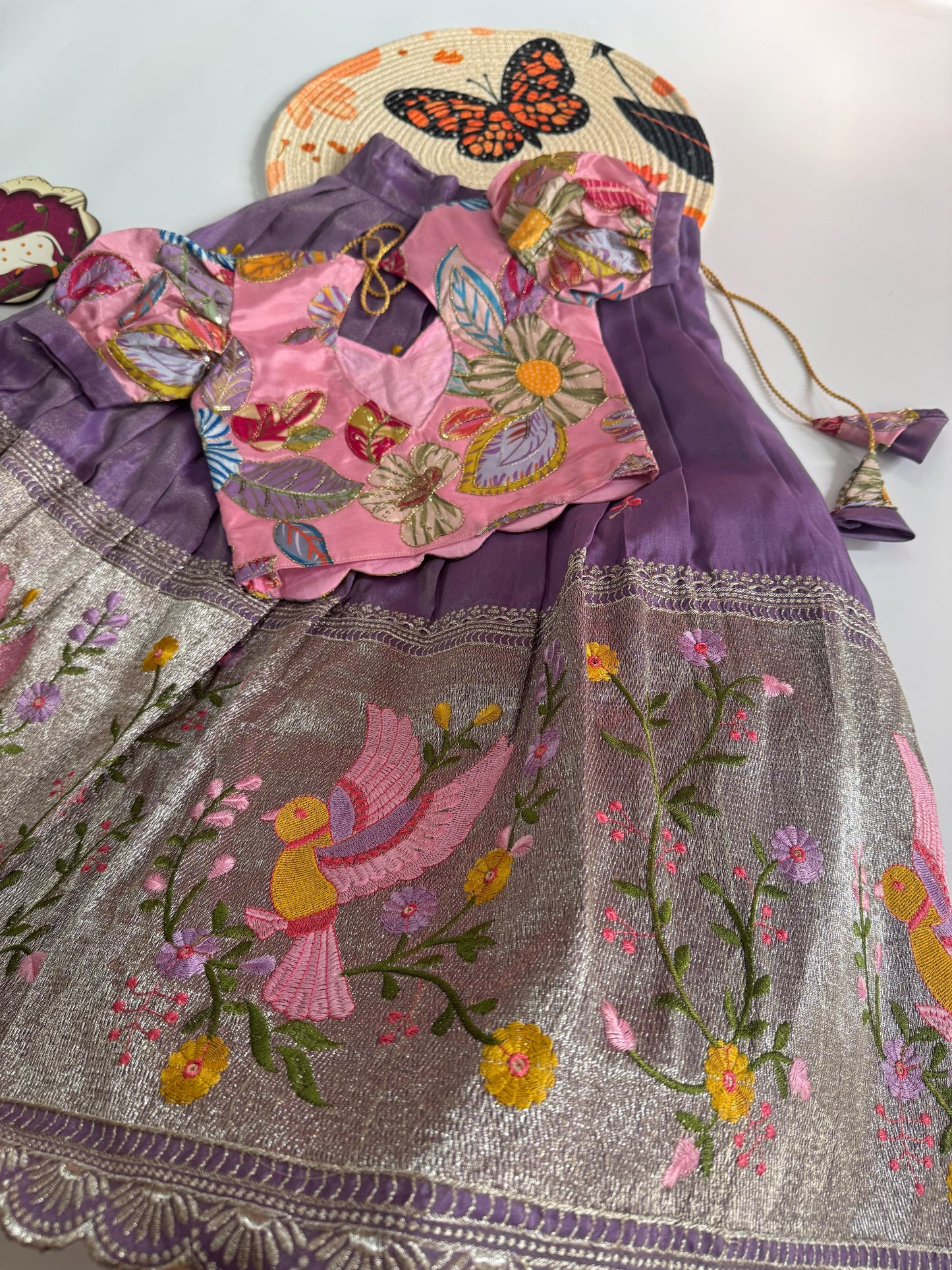 Kids Embroidered Tissue Fabric Lehenga Choli Set