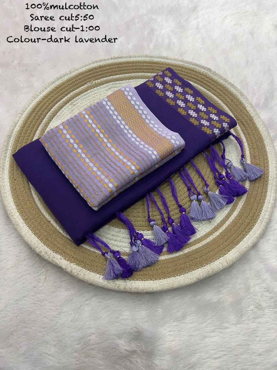 Mul Cotton Saree with Resham Silver Golden Border and Cotton Weaving Blouse