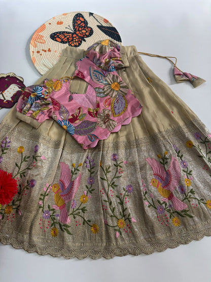 Kids Embroidered Tissue Fabric Lehenga Choli Set