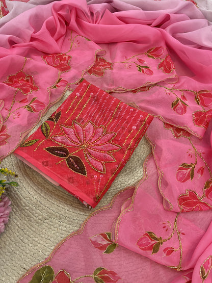 TeBy Silk Floral Digital Print Saree with Cutdana Khatli Work