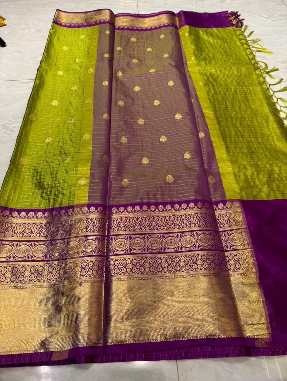 Green Banarasi Katan Soft Silk Saree with Buti Design and Zari Border