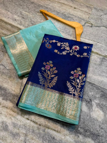 Banarasi Katan Silk Saree with Zari Butti and Contrast Jacquard Pallu