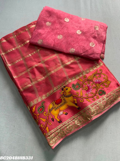 Viscose Georgette 3D Print Border Saree with Running Weaving Butti Blouse