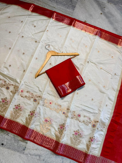 Banarasi Katan Silk Saree with Zari Butti and Contrast Jacquard Pallu