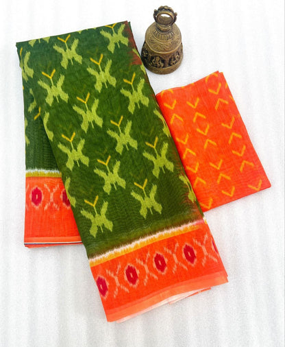 Mangalya Plain Linen Digital Print Saree with Digital Blouse