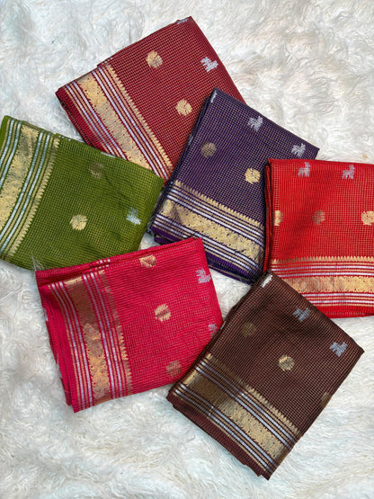 Golden Silver Pure Russian Dola Saree with Zari Peacock & Deer Weaving and Viscose Blouse