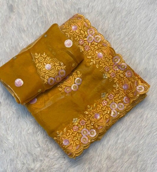 Fancy Space Silk Saree with Sequin Work and Embroidery Blouse