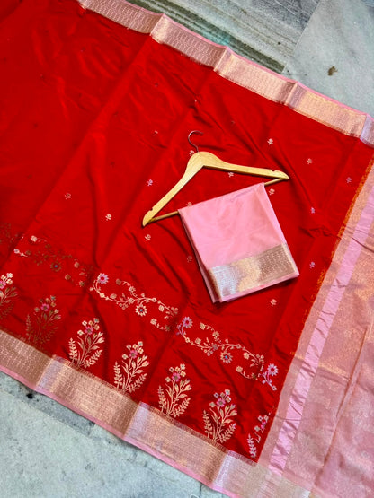 Banarasi Katan Silk Saree with Zari Butti and Contrast Jacquard Pallu