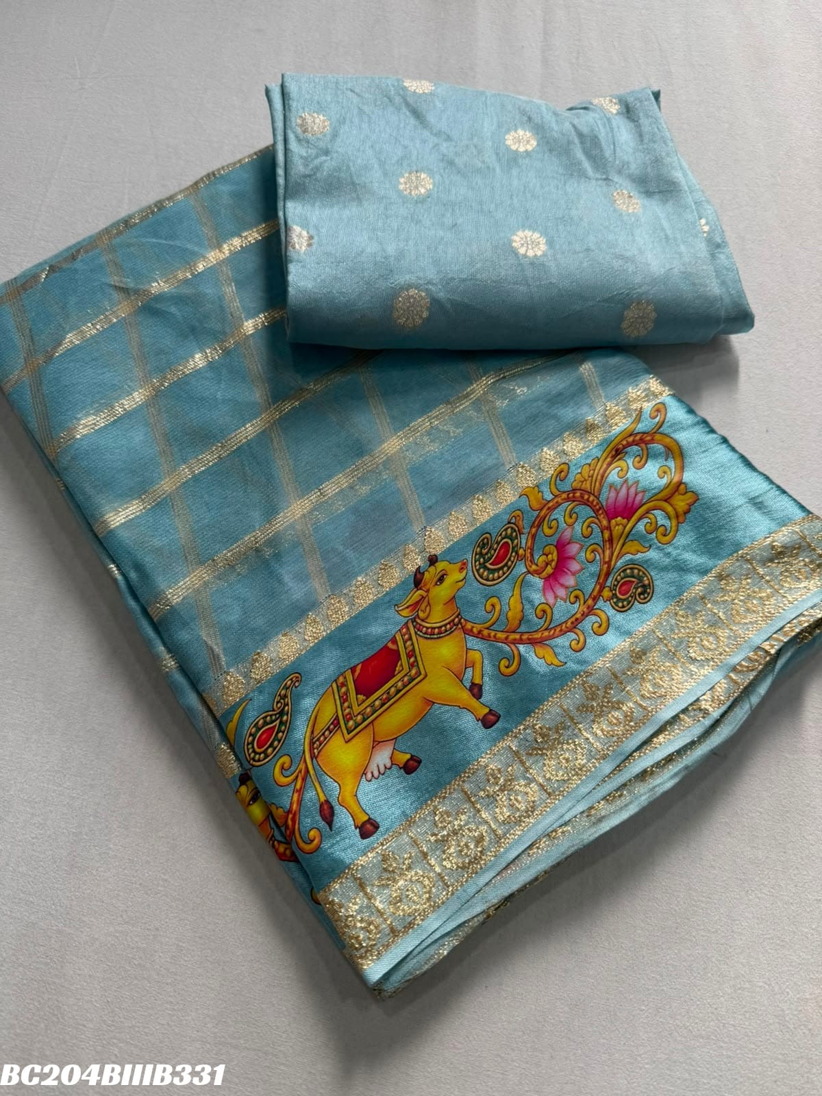 Viscose Georgette 3D Print Border Saree with Running Weaving Butti Blouse