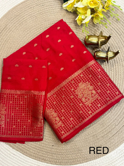 Pure Viscose Soft Silk Saree with Weaving Thread Border and Butti Blouse