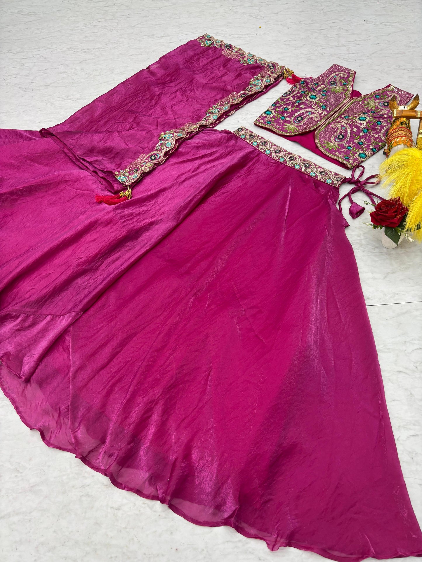 Wedding Special Embroidered Fendy Silk Lehenga Choli Set with 8.50 Meter Flair