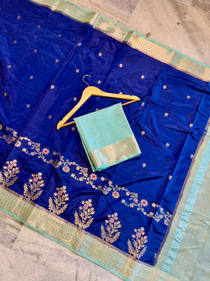 Banarasi Katan Silk Saree with Zari Butti and Contrast Jacquard Pallu