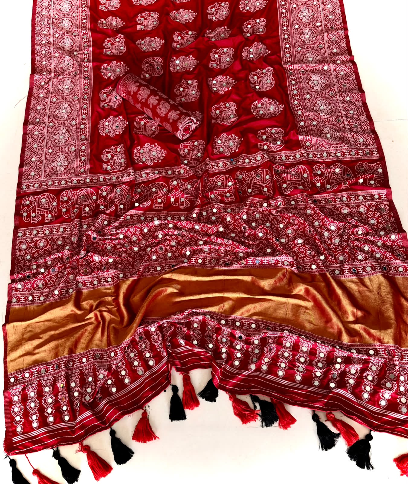 Original Gaji Silk Saree with Lagdi Patta and Full Mirror Work