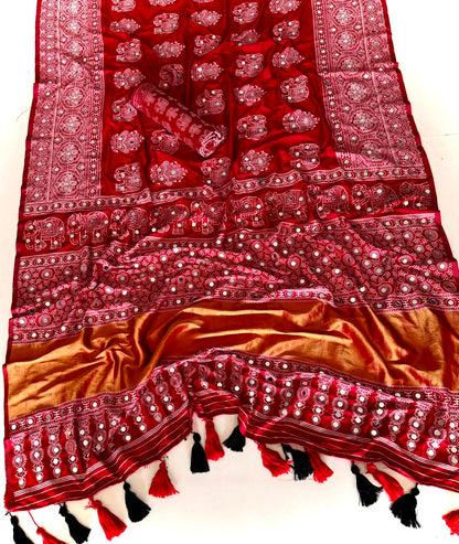 Original Gaji Silk Saree with Lagdi Patta and Full Mirror Work