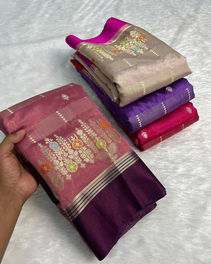 Banarasi Raw Mango Silk Saree with Designer Border and Blouse Piece