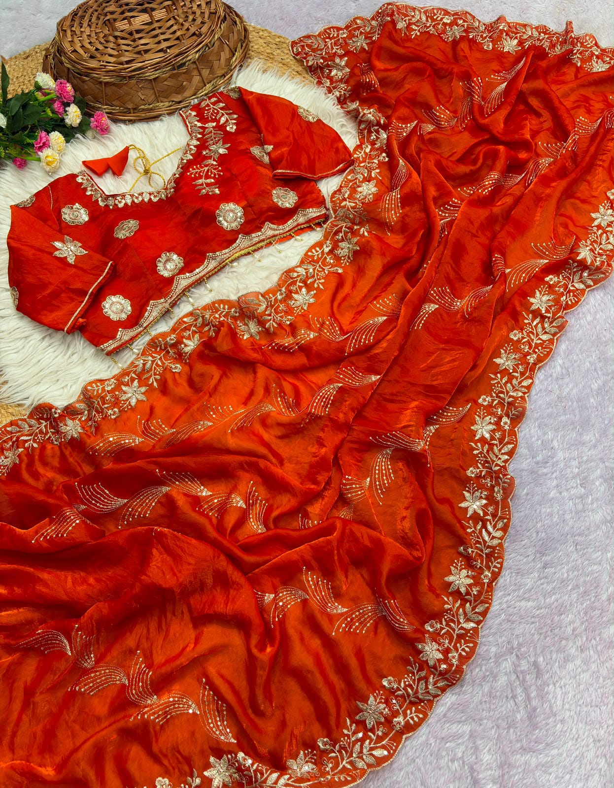 Riwaz Fendy Satin Saree with Sequin Embroidery and Heavy Border