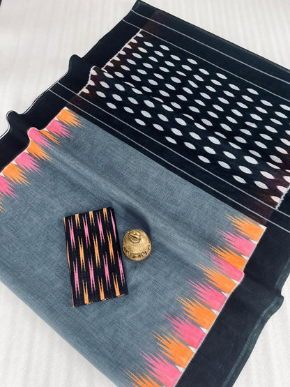 Mangalya Plain Linen Digital Print Saree with Digital Blouse